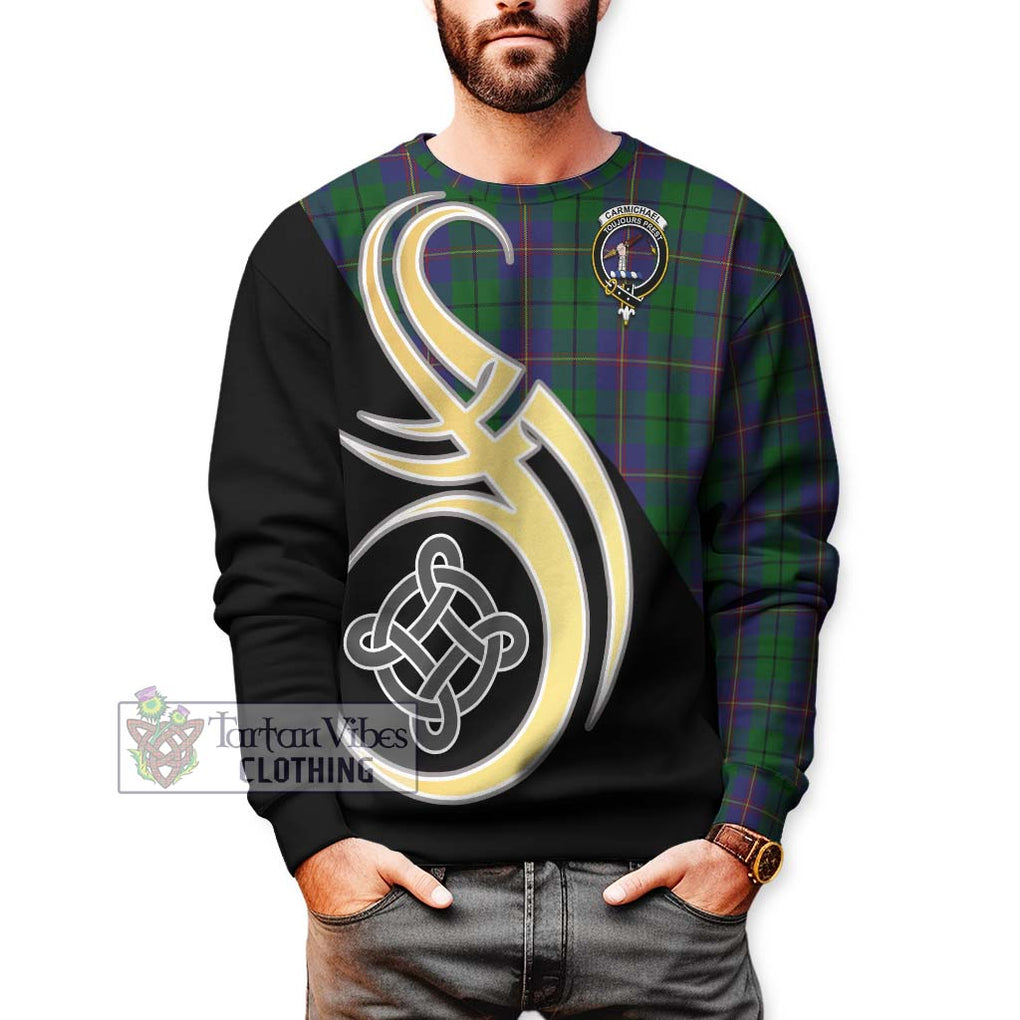 Carmichael Tartan Sweatshirt with Family Crest and Celtic Symbol Style Unisex - Tartan Vibes Clothing