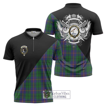 Carmichael Tartan Zipper Polo Shirt with Family Crest and Military Logo Style