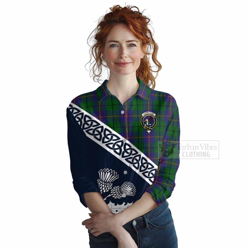 Tartan Vibes Clothing Carmichael Tartan Women's Casual Shirt Featuring Thistle and Scotland Map