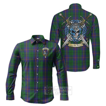 Carmichael Tartan Long Sleeve Button Shirt with Family Crest Celtic Skull Style