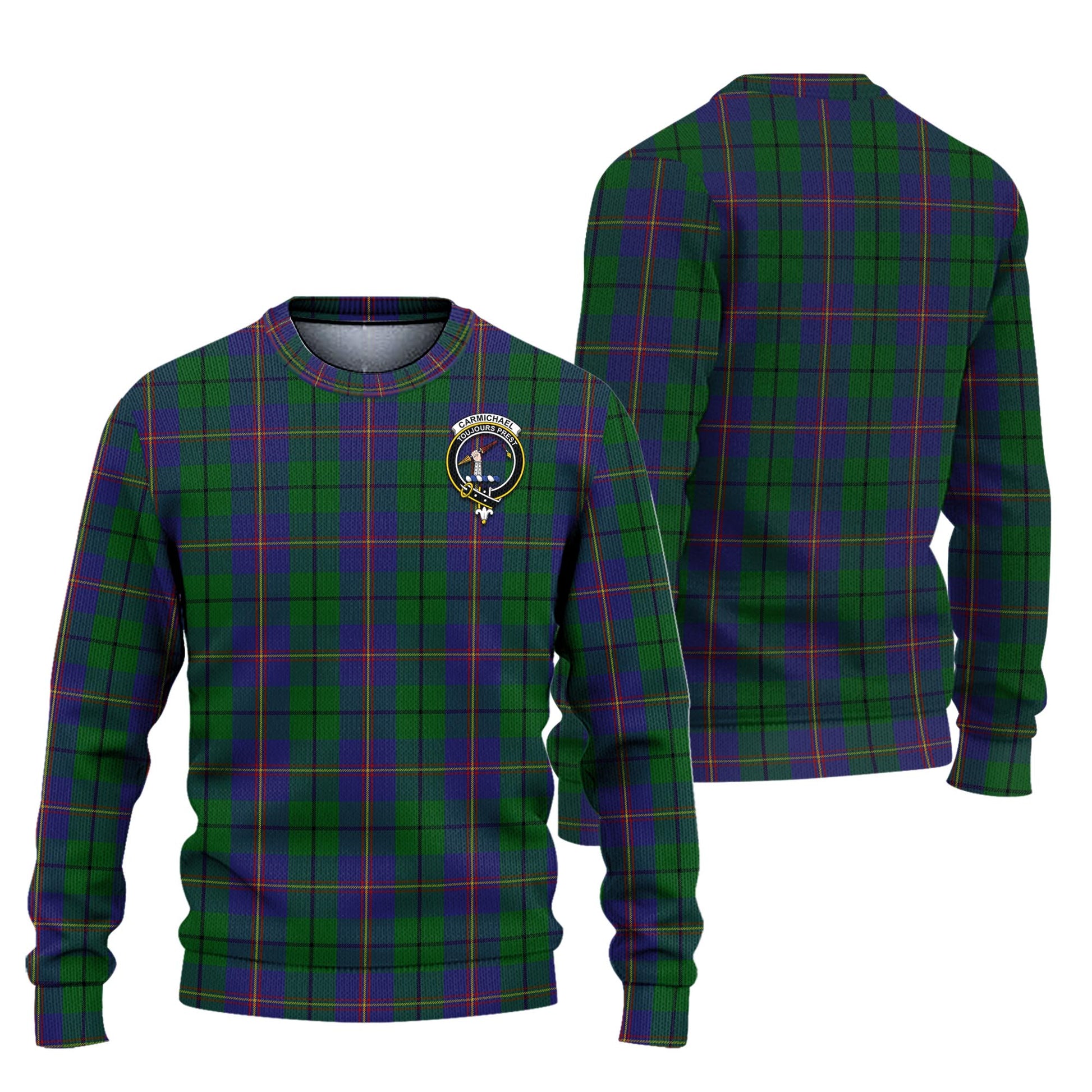 Carmichael Tartan Knitted Sweater with Family Crest Unisex - Tartanvibesclothing