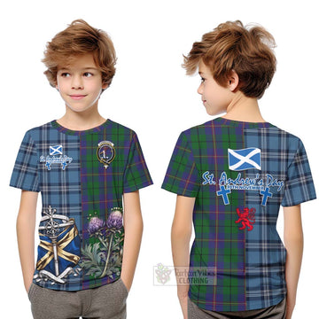 Carmichael Tartan Kid T-Shirt Happy St. Andrew's Day Half Tartan Style