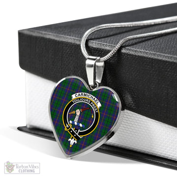 Carmichael Tartan Heart Necklace with Family Crest Luxury Necklace (Silver) No - Tartan Vibes Clothing
