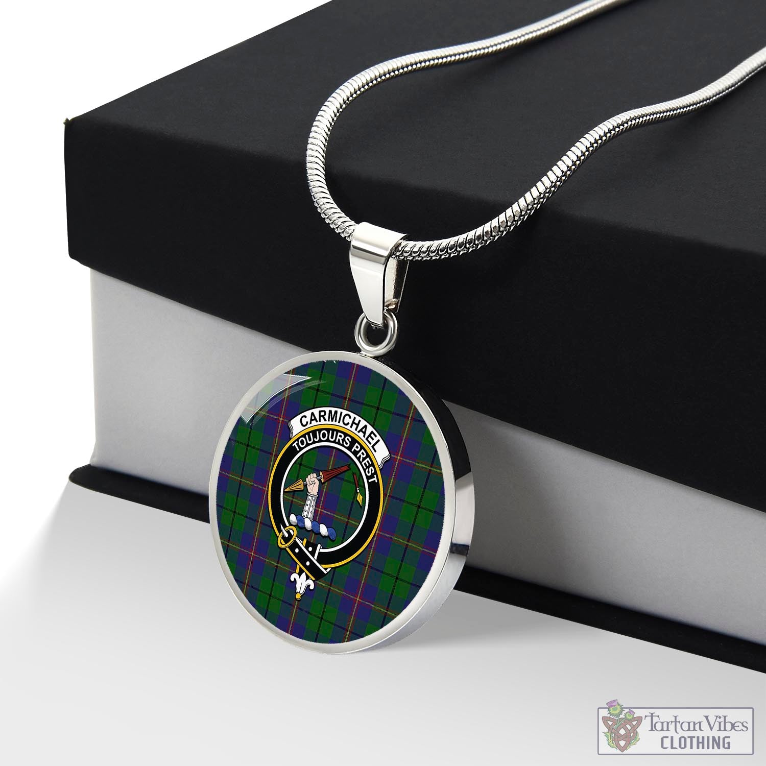 Tartan Vibes Clothing Carmichael Tartan Circle Necklace with Family Crest