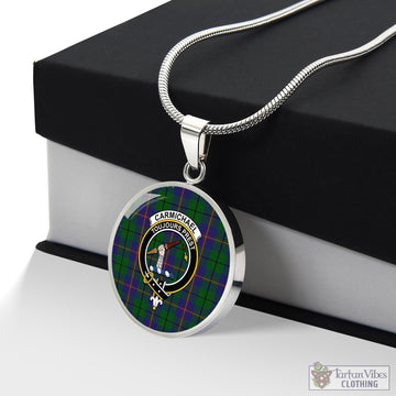 Carmichael Tartan Circle Necklace with Family Crest