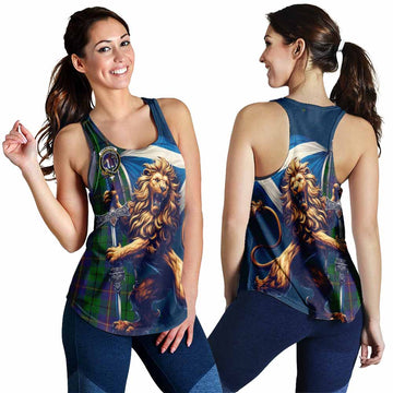 Carmichael Tartan Family Crest Women's Racerback Tanks with Scottish Majestic Lion