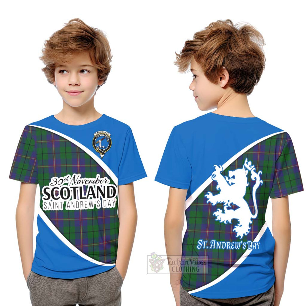 Tartan Vibes Clothing Carmichael Family Crest Tartan Kid T-Shirt Celebrate Saint Andrew's Day in Style