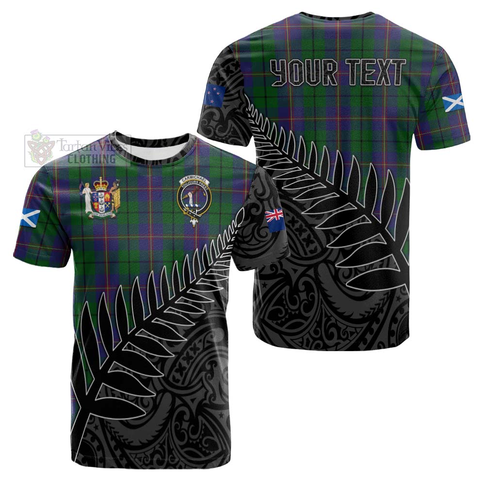 Tartan Vibes Clothing Carmichael Crest Tartan Cotton T-shirt with New Zealand Silver Fern Half Style