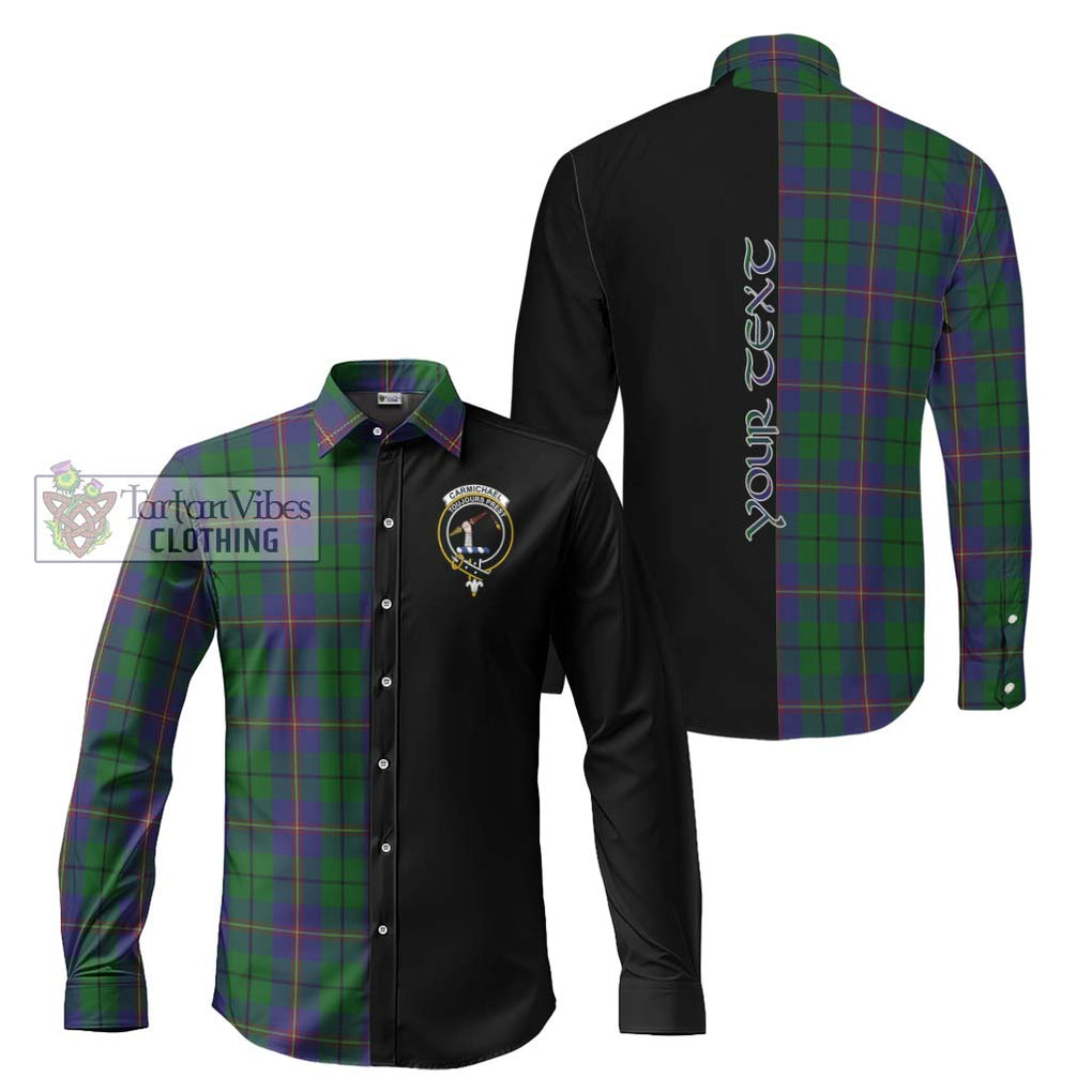 Carmichael Tartan Long Sleeve Button Shirt with Family Crest and Half Of Me Style Men's Shirt S - Tartanvibesclothing Shop