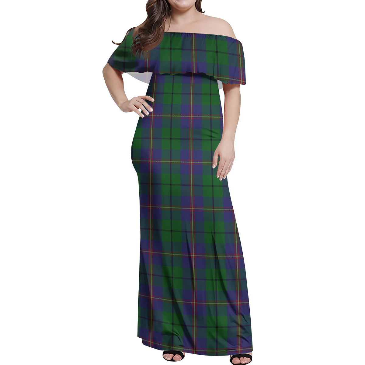 Carmichael Tartan Off Shoulder Long Dress Women's Dress - Tartan Vibes Clothing