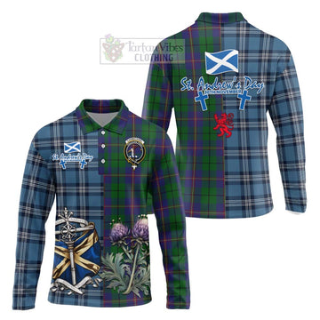 Carmichael Tartan Long Sleeve Polo Shirt Happy St. Andrew's Day Half Tartan Style