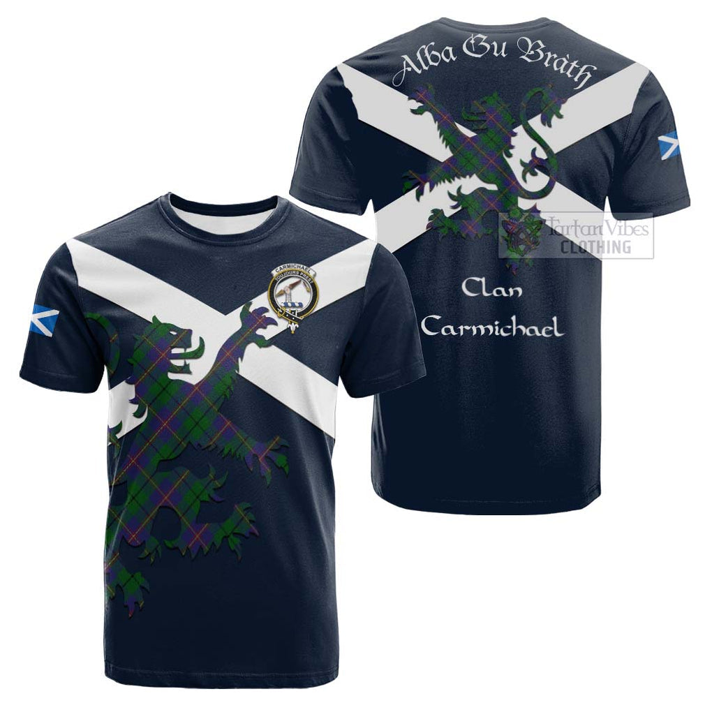 Tartan Vibes Clothing Carmichael Tartan Lion Rampant Cotton T-shirt – Proudly Display Your Heritage with Alba Gu Brath and Clan Name