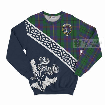 Carmichael Tartan Sweatshirt Featuring Thistle and Scotland Map