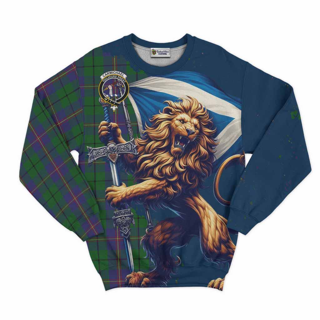 Tartan Vibes Clothing Carmichael Tartan Family Crest Sweatshirt with Scottish Majestic Lion