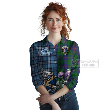 Carmichael Tartan Women's Casual Shirt Happy St. Andrew's Day Half Tartan Style