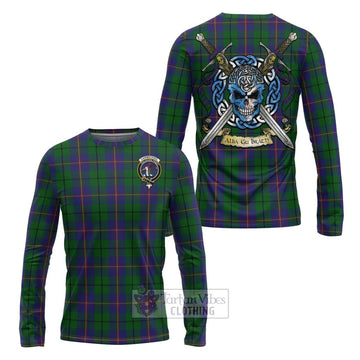 Carmichael Tartan Long Sleeve T-Shirt with Family Crest Celtic Skull Style