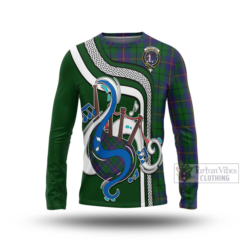 Tartan Vibes Clothing Carmichael Tartan Long Sleeve T-Shirt with Epic Bagpipe Style