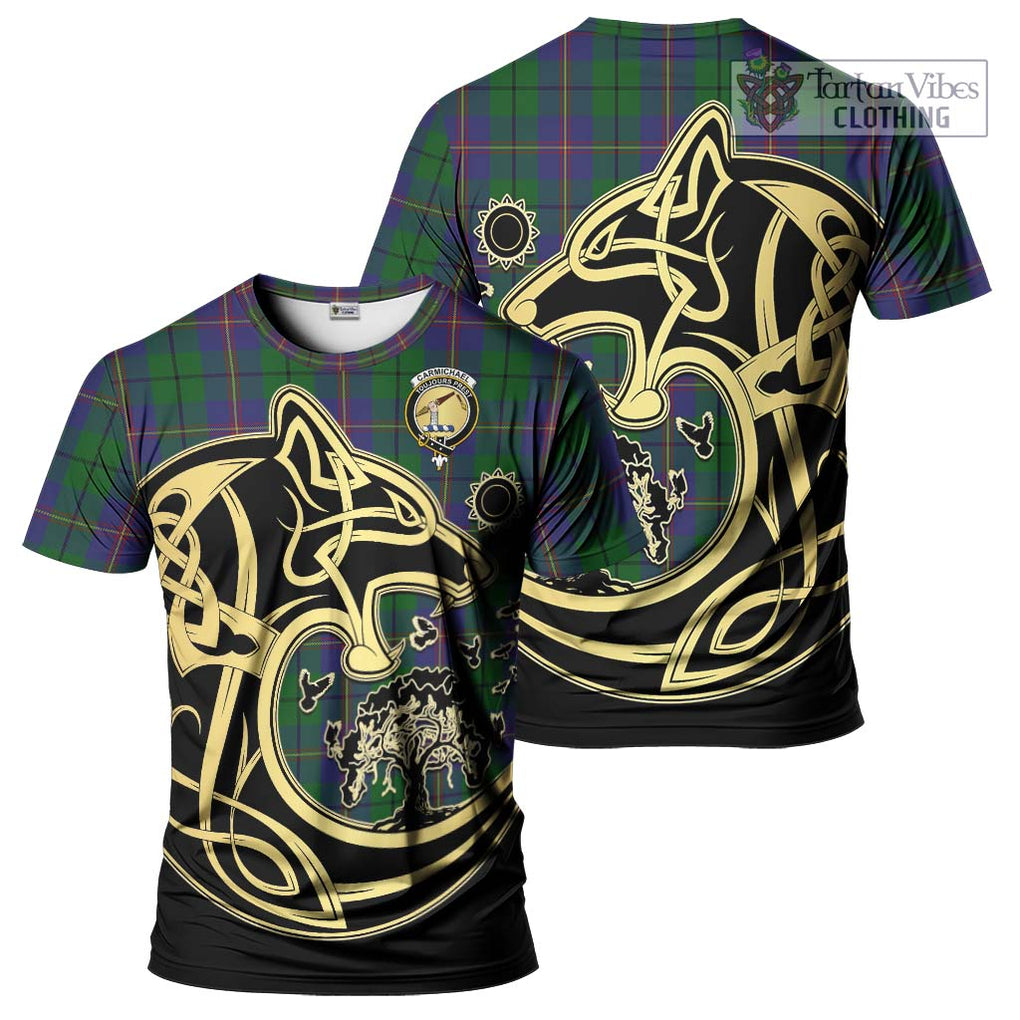 Carmichael Tartan T-Shirt with Family Crest Celtic Wolf Style Kid's Shirt - Tartan Vibes Clothing