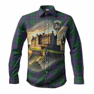 Carmichael Tartan Family Crest Long Sleeve Button Shirt with Scottish Ancient Castle Style Men's Shirt S - Tartan Vibes Clothing