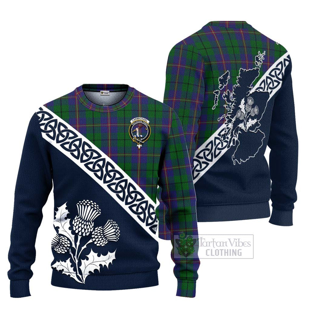 Carmichael Tartan Ugly Sweater Featuring Thistle and Scotland Map Unisex - Tartan Vibes Clothing