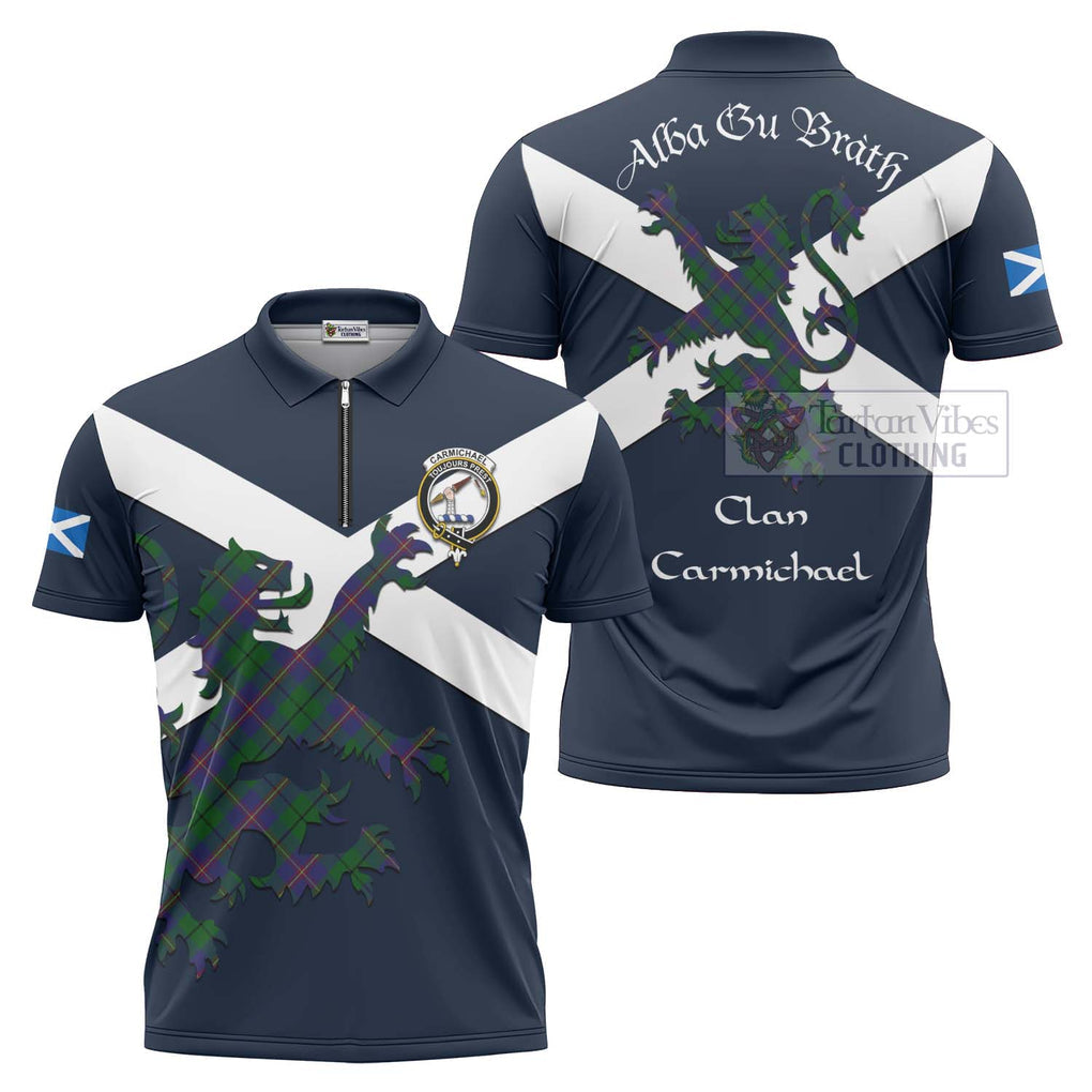 Tartan Vibes Clothing Carmichael Tartan Lion Rampant Zipper Polo Shirt – Proudly Display Your Heritage with Alba Gu Brath and Clan Name