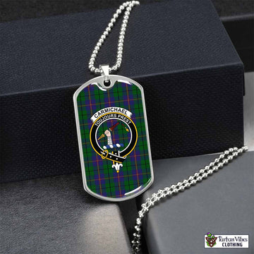 Carmichael Tartan Dog Tag Necklace with Family Crest