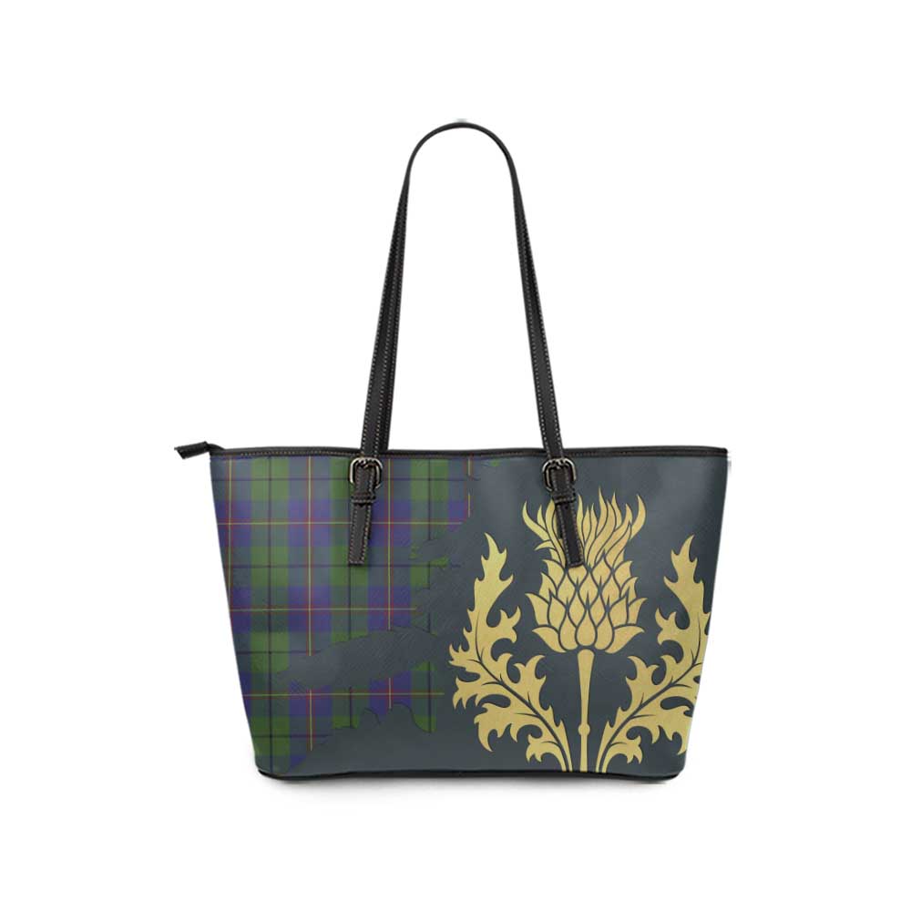 Carmichael Tartan Leather Tote Bag Gold Thistle Style - Tartan Vibes Clothing