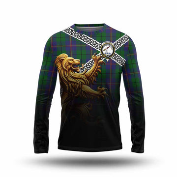 Carmichael Crest Tartan Long Sleeve T-Shirt with Golden Lion Emblem Celtic Style Unisex - Tartan Vibes Clothing
