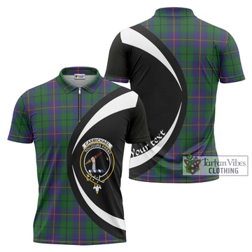 Carmichael Tartan Zipper Polo Shirt with Family Crest Circle Style