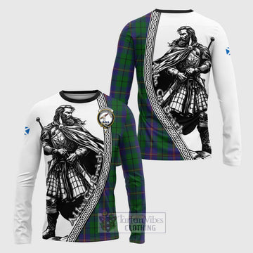 Carmichael Tartan Clan Crest Long Sleeve T-Shirt with Highlander Warrior Celtic Style