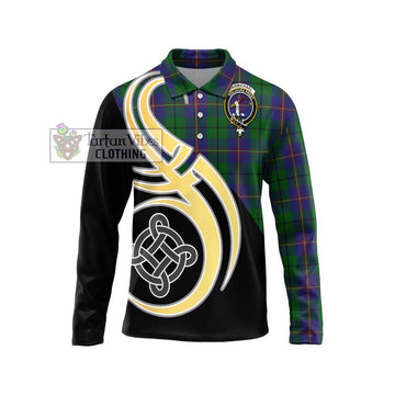 Carmichael Tartan Long Sleeve Polo Shirt with Family Crest and Celtic Symbol Style