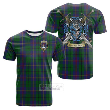 Carmichael Tartan Cotton T-shirt with Family Crest Celtic Skull Style