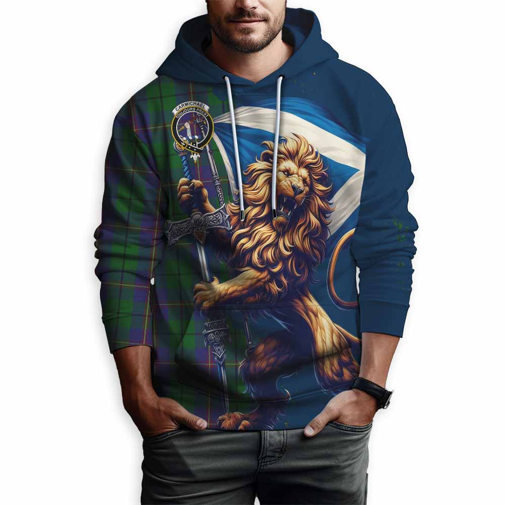 Tartan Vibes Clothing Carmichael Tartan Family Crest Hoodie with Scottish Majestic Lion