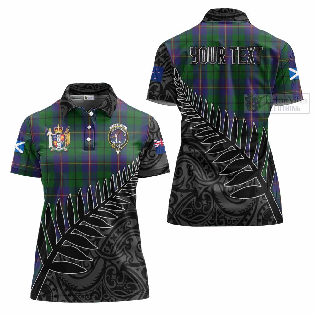 Tartan Vibes Clothing Carmichael Crest Tartan Women's Polo Shirt with New Zealand Silver Fern Half Style