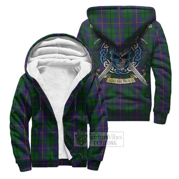 Carmichael Tartan Sherpa Hoodie with Family Crest Celtic Skull Style Unisex S - Tartan Vibes Clothing