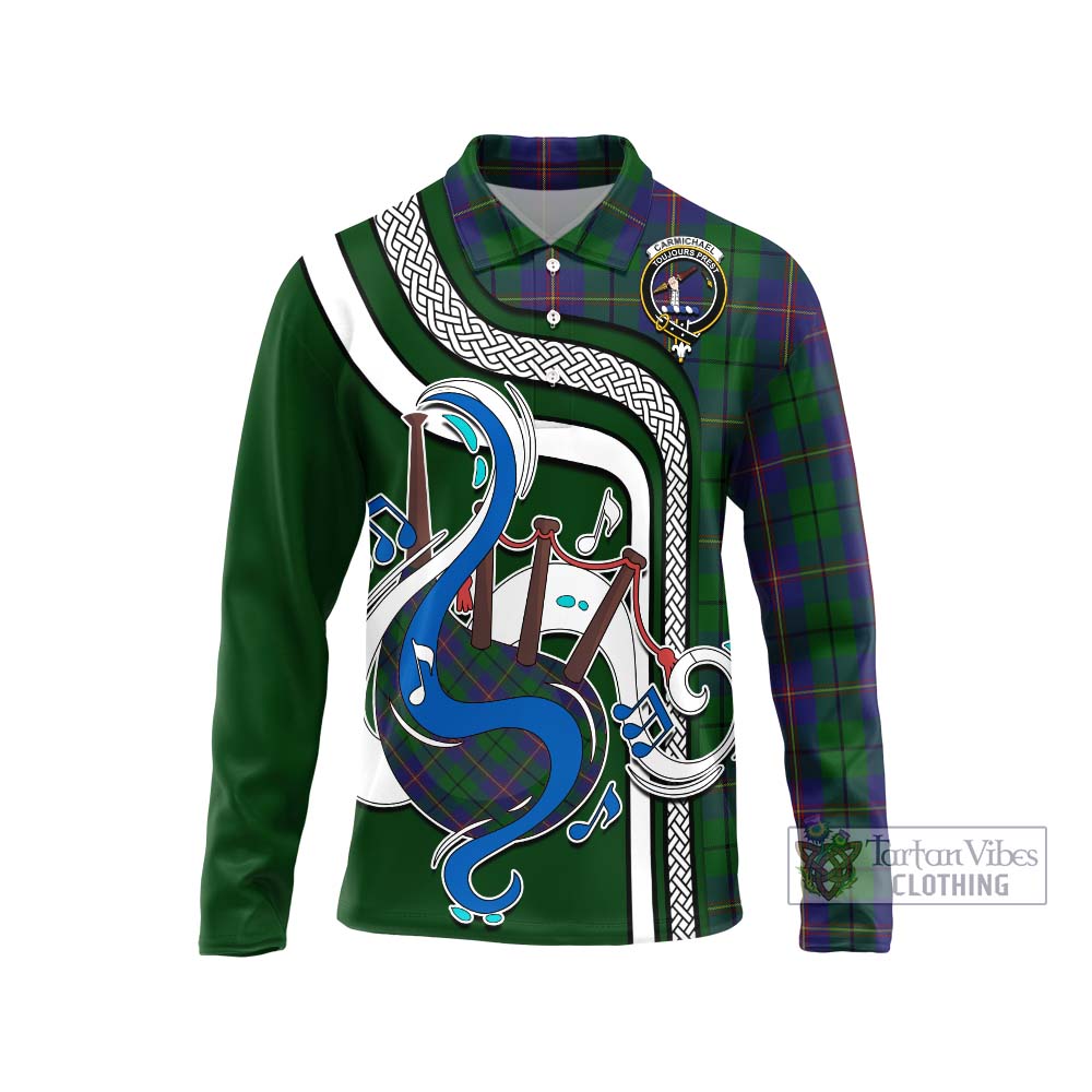 Tartan Vibes Clothing Carmichael Tartan Long Sleeve Polo Shirt with Epic Bagpipe Style