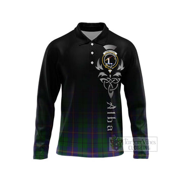 Carmichael Tartan Long Sleeve Polo Shirt Featuring Alba Gu Brath Family Crest Celtic Inspired