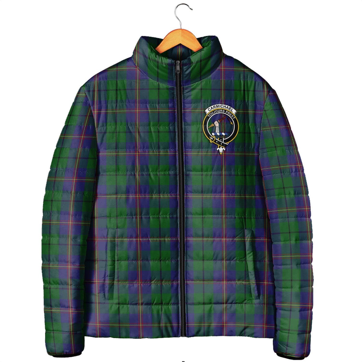 Carmichael Tartan Padded Jacket with Family Crest Men's Padded Jacket - Tartan Vibes Clothing