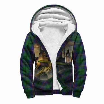 Carmichael Tartan Family Crest Sherpa Hoodie with Scottish Ancient Castle Style Unisex S - Tartan Vibes Clothing