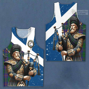 Carmichael Tartan Men's Tank Top with Family Crest Scottish Bagpiper Vibes