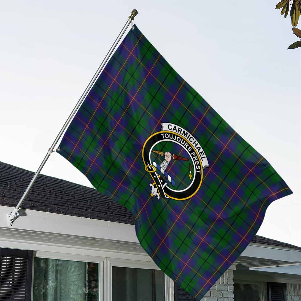 Tartan Vibes Clothing Carmichael Tartan House Flag with Family Crest