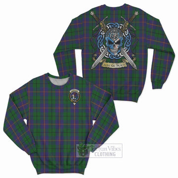 Carmichael Tartan Sweatshirt with Family Crest Celtic Skull Style