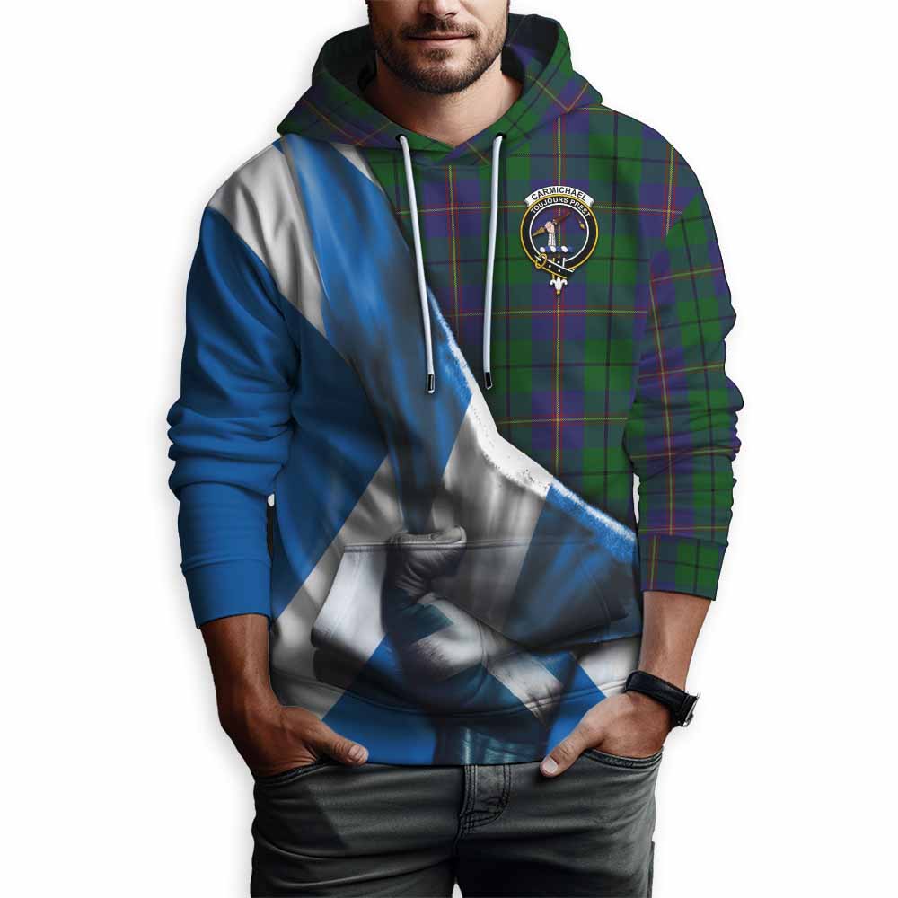 Tartan Vibes Clothing Carmichael Tartan Hoodie with Family Crest Scotland Patriotic Style