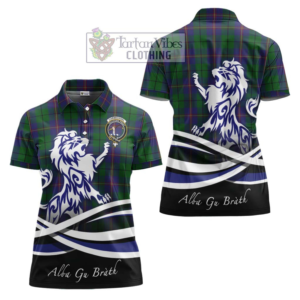 Carmichael Tartan Women's Polo Shirt with Alba Gu Brath Regal Lion Emblem Women - Tartanvibesclothing Shop