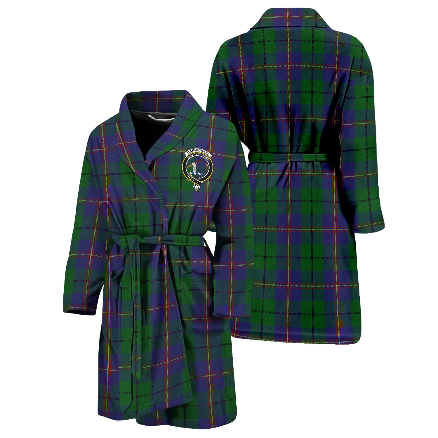 Carmichael Tartan Bathrobe with Family Crest Unisex S - Tartan Vibes Clothing