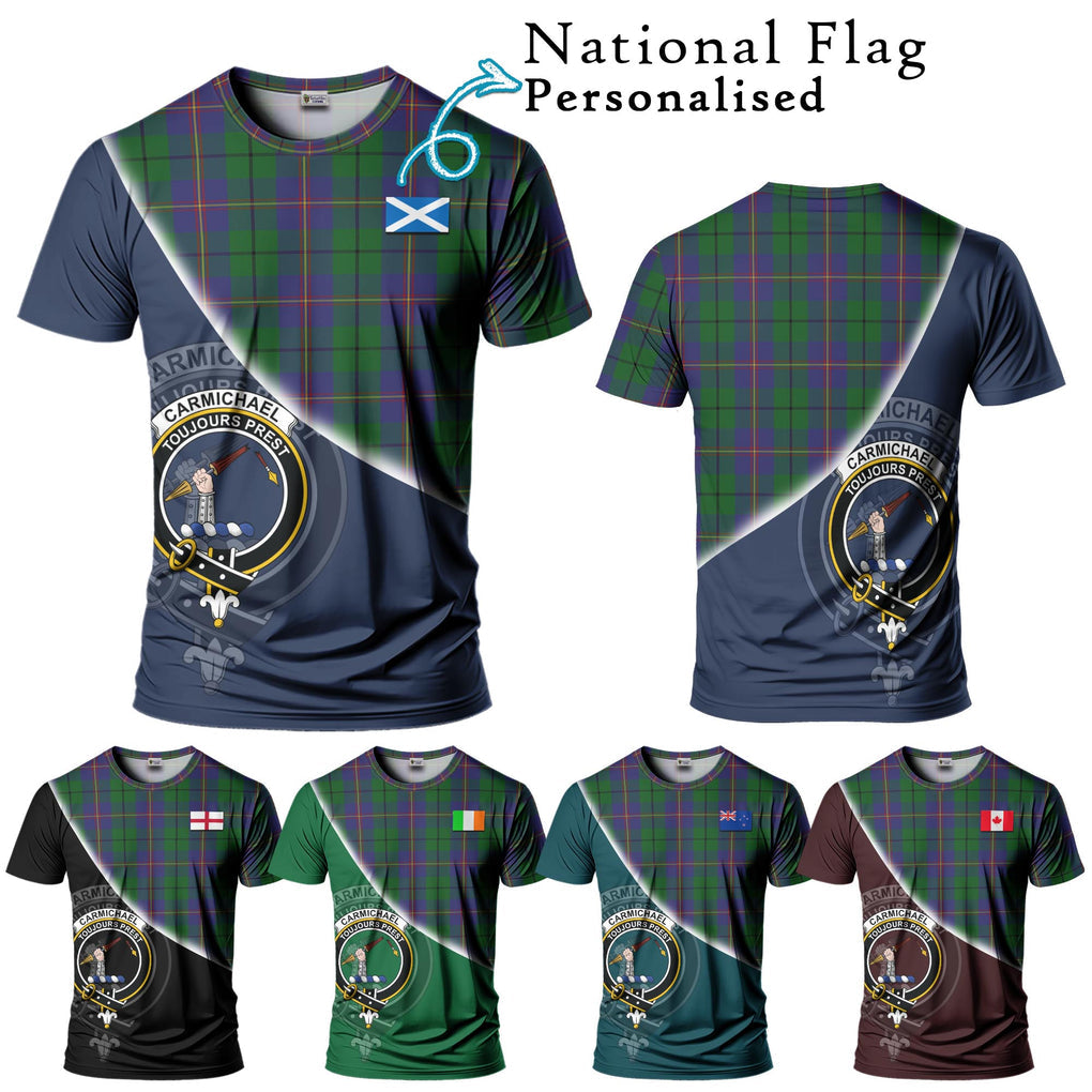 Carmichael Tartan T-Shirt with Personalised National Flag and Family Crest Half Style Kid's Shirt - Tartanvibesclothing Shop