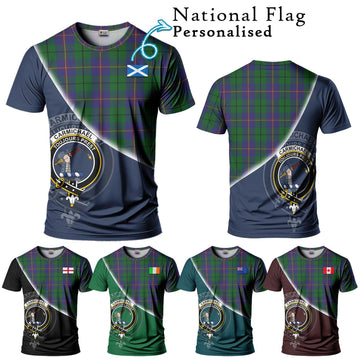 Carmichael Tartan T-Shirt with Personalised National Flag and Family Crest Half Style