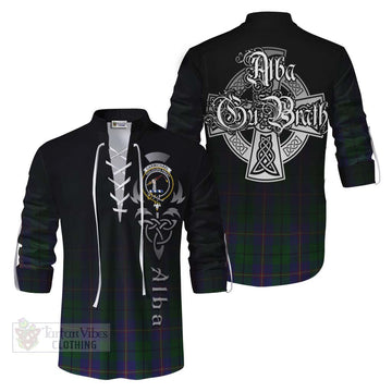 Carmichael Tartan Ghillie Kilt Shirt Featuring Alba Gu Brath Family Crest Celtic Inspired