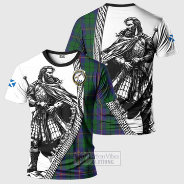 Carmichael Tartan Clan Crest T-Shirt with Highlander Warrior Celtic Style