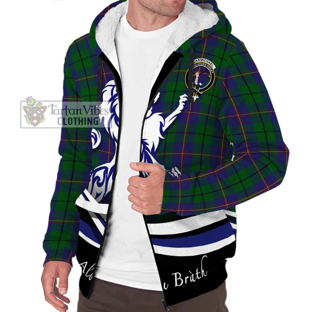 Carmichael Tartan Sherpa Hoodie with Alba Gu Brath Regal Lion Emblem Unisex S - Tartanvibesclothing Shop